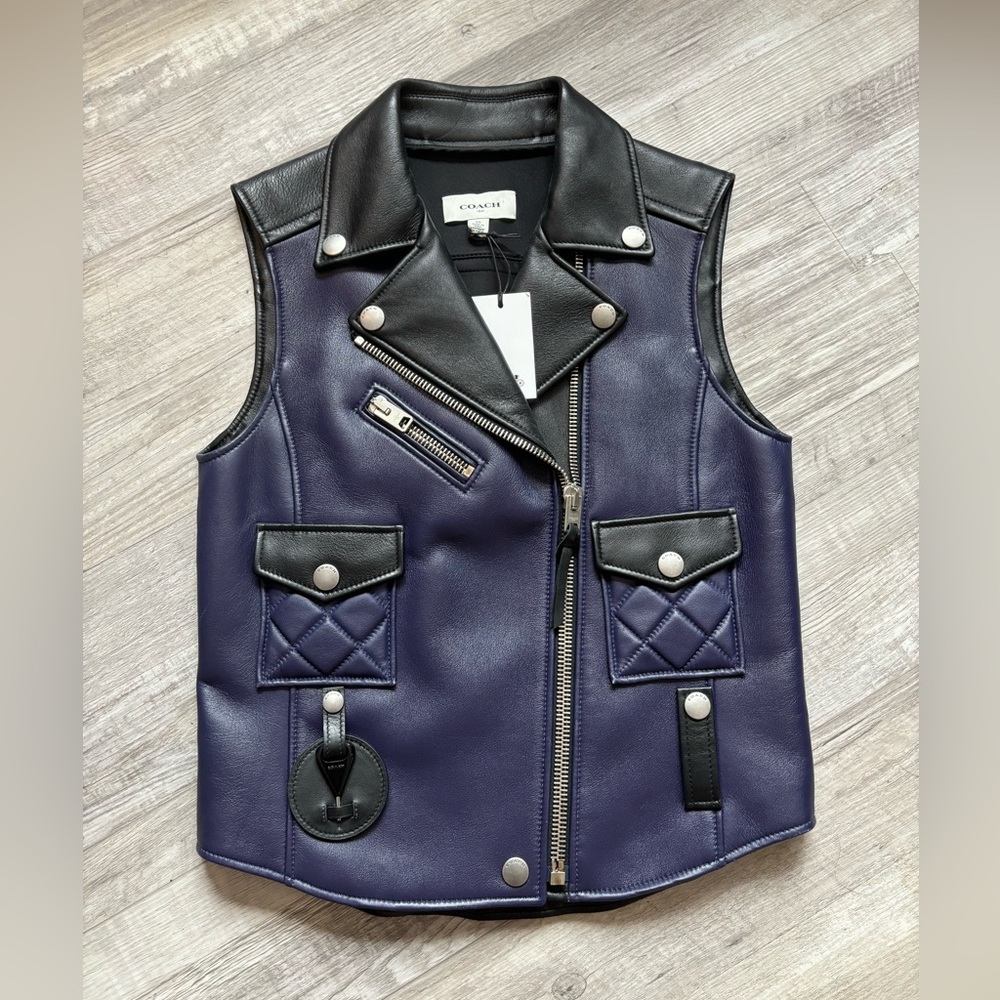 Coach Leather Black Moto Vest
